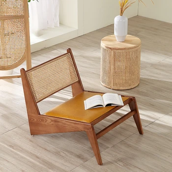 Кресло из ротанга со спинкой из массива дерева, односпальный диван, кресло для отдыха на балконе в гостиной