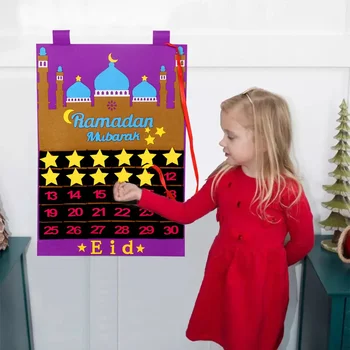Обратный Отсчет Рамадана Войлочный Календарь Рамадан Карим Ид Аль Адха Подарки для Детей Ид Мубарак Украшения для Дома Исламский Декор Мусульманской Вечеринки