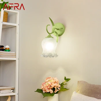 Современный интерьерный настенный светильник AFRA, светодиодный креативный цветочный дизайн, бра из зеленого стекла для домашнего декора прикроватной тумбочки в спальне.