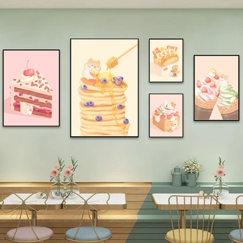 Мультяшный Милый Маффинмару, Чайный торт с пузырьками, плакат с десертом, принты с хомяками, Картина на холсте, Настенный арт-магазин, Домашний ресторан, Декор комнаты.