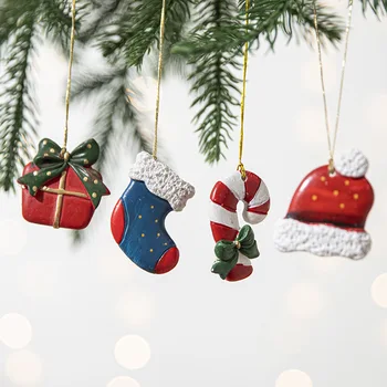Рождественские украшения, разноцветные подарочные палочки из смолы, подарочный пакет, гобелены, подвеска в виде рождественской елки, комплектация 4 шт.
