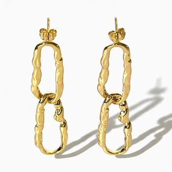 Модные позолоченные серьги-кольца с двойным овальным обручем Peri'sbox для леди, нерегулярные украшения из латуни и металла в минималистичном стиле, подарки для нее