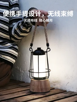 Подвесная лампа для пикника в стиле ретро с подвесным крючком для пикника, переносная лампа для пикника с пружинным приводом