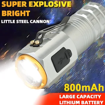 Портативный мини-фонарик, 3 светодиода, сверхсильная световая вспышка, USB Перезаряжаемый наружный фонарик с зажимом для ручки и магнитом на хвосте