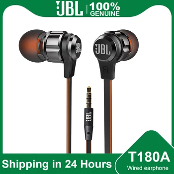 JBL T180A стерео наушники-вкладыши для занятий спортом, громкой связи с микрофоном, 3,5 мм проводные наушники с чистыми глубокими басами, игровая музыкальная гарнитура