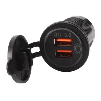 Автомобильное зарядное устройство Quick Charge 3.0 с двойным USB мощностью 12 В 36 Вт, быстрое зарядное устройство USB с переключателем для лодки, мотоцикла, грузовика, седана, красного цвета