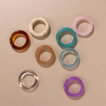 Новые корейские акриловые украшения для женщин и девочек с геометрическим рисунком, прозрачные кольца на палец, кольца из смолы