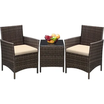 Greesum Комплект мебели для патио из 3 предметов, Плетеный стул из ротанга, коричневый и бежевый, 26,6x12,1x19,3 дюйма