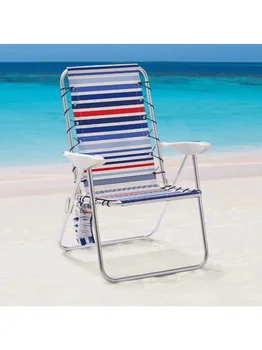 Алюминиевое пляжное кресло-банджи в красно-бело-синюю полоску
