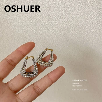 Модные женские серьги-кольца из цинкового сплава OSHUER с жемчугом