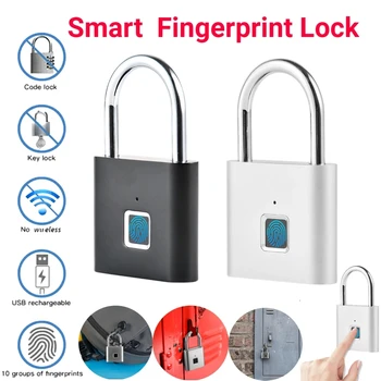 Умный замок с отпечатками пальцев Водонепроницаемый биометрический дверной замок с отпечатками пальцев без ключа USB Перезаряжаемый защитный замок для разблокировки дома