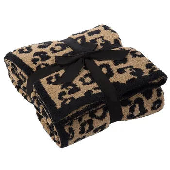 шерстяное одеяло тканые вязаный узор леопард одеяло с плюшем жаккард половине края одеяла