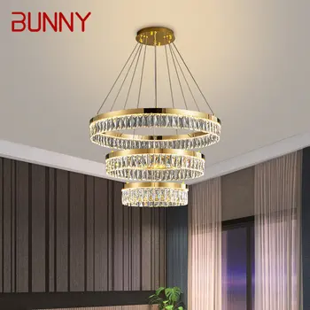 Современный хрустальный подвесной светильник BUNNY, креативная роскошная люстра с круглыми кольцами, домашний декор для гостиной, столовой