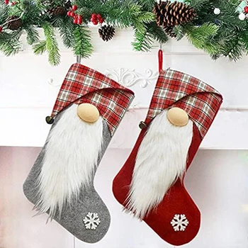 Набор из 2 рождественских чулок, Вязаный Рождественский чулок для взрослых, Рождественские чулки, Подвесной подарочный пакет, украшения для носков