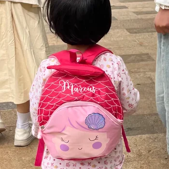 Новый мультяшный детский рюкзак Mermaid с персонализированным названием Рюкзак для детского сада для мальчиков и девочек Легкий рюкзак для перекусов на открытом воздухе