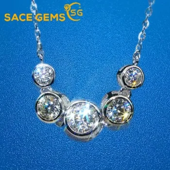 Женское Свадебное ожерелье из муассанита SACEGEMS с сертификатами, колье из белого золота 18 карат с серебряным покрытием 925 пробы