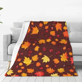 Осенний узор с кленовыми листьями и клюквой коричневого, оранжевого и красного цветов, покрывало на кровать, одеяло для пикника, кровать