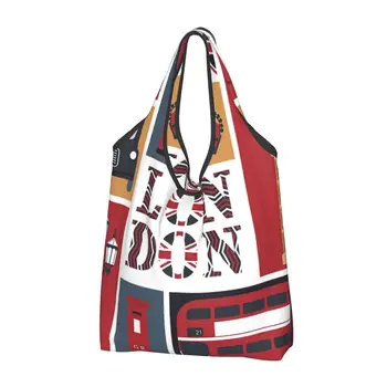 Переработка винтажной сумки для покупок в телефонной будке в Лондонском красном автобусе, женская сумка-тоут, Портативные Сумки для покупок в продуктовом магазине в британском стиле