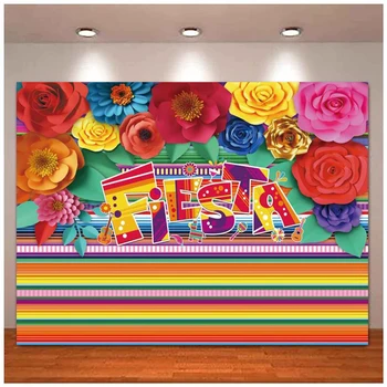 Фон для фотосъемки Fiesta Фон для украшения вечеринки Cinco De Mayo Мексиканские Полосатые Бумажные Цветы Принадлежности для вечеринки по случаю Дня Рождения