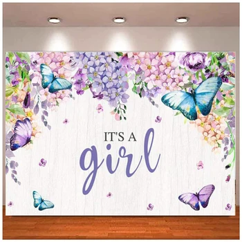 Фон для вечеринки в честь дня рождения с бабочкой для девочки, Фиолетовая цветочная фея, Весенняя вечеринка в саду, фон для фотосъемки, баннер