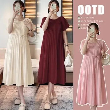 Платья для беременных, Корейское модное Шифоновое платье для беременных, Элегантная Милая Свободная одежда для беременных, Ins Одежда для беременных