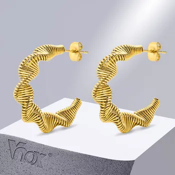 Уникальные женские серьги-кольца Vnox с геометрическим переплетением C, нерегулярные обнимашки из нержавеющей стали, крутые украшения для ушей для вечеринок в уличной одежде