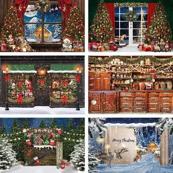 Рождественские фоны, украшения для подарков Санта-Клауса, Семейный Детский портрет, Игрушечный Медведь, Магазин сладостей, фон для фотосъемки для Photobooth