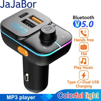 JaJaBor Автомобильный FM-передатчик MP3-Плеер USB C 3.1A Быстрая Зарядка Автомобильное Зарядное Устройство Беспроводная Громкая Связь Bluetooth 5.0 Автомобильный Комплект FM-Модулятор