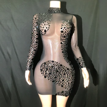 Сетчатое кружевное прозрачное высокоэластичное платье со стразами и пайетками, сексуальное облегающее платье для вечеринки по случаю дня рождения, длинное платье для представления