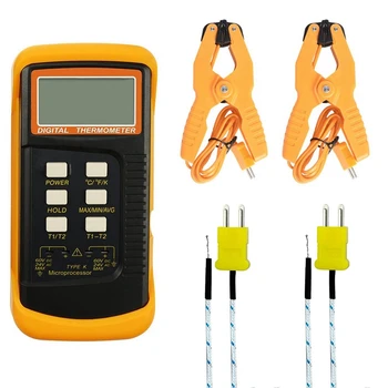 Цифровой термометр K-типа, датчики термометра, 2 зажима для термометрической трубки и 2 датчика. Датчики