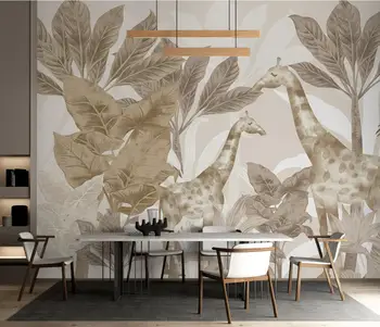 Изготовленный на заказ papel de parede 3d Скандинавское тропическое растение, наклейки с жирафом, фон для украшения, 3D обои для гостиной
