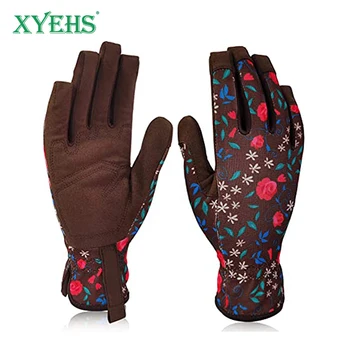 XYEHS, 1 пара женских садовых перчаток из искусственной кожи с цветочным рисунком, рабочие перчатки для прополки, устойчивые к шипам для копания, посадки, обрезки.