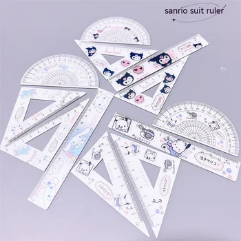 Sanrio Акриловый студенческий измерительный треугольник Kuromi Cinnamoroll с прямым краем, круглая линейка, набор канцелярских принадлежностей, измерительная линейка