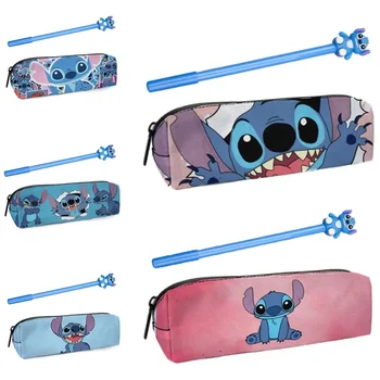Серия Disney Cartoon Stitch Канцелярские принадлежности, сумка для ручек и два комплекта ручек из полиэстера, детская сумка для ручек, студенческие принадлежности, Рождественский подарок