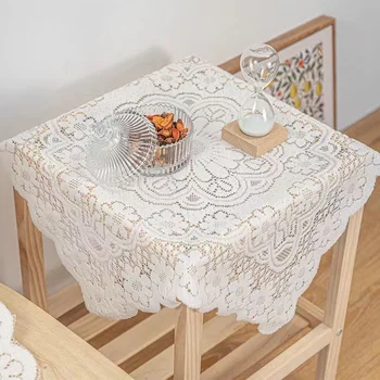 Ретро кружевная белая скатерть вязаная тумбочка крышка журнальный столик стол скатертью стола украшение дома для спальни