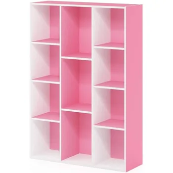 Книжный шкаф, 11 кубов, Белый/ розовый