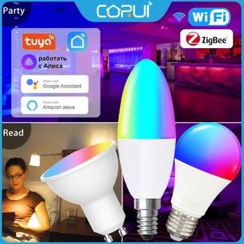 CORUI Tuya WIFI/Zigbee Умная Лампа E27/E14/GU10 RGB светодиодные Лампочки Smart Life С Дистанционным Управлением Для Alexa Google Home Alice