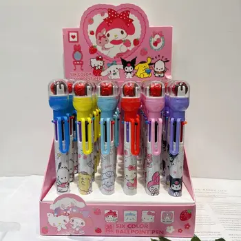 Sanliou 36шт Шестицветная Шариковая Ручка Kawaii Hello Kitty Cute Cartoon Girl Heart Многоцветная Шариковая Ручка С Роликовой Печатью Подарок