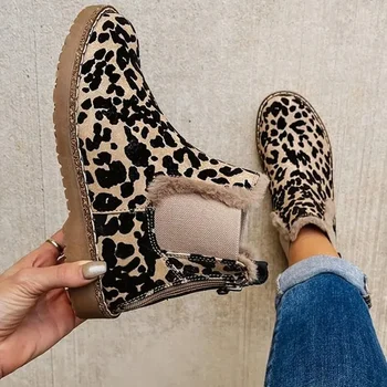 Модная женская обувь Новые осенне-зимние повседневные ботинки с леопардовым принтом Ботинки Челси Размер 43 Модные ботинки Простые удобные на молнии
