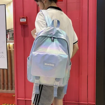 Женский школьный рюкзак Weysfor, блестящая лазерная студенческая сумка, женские серебристые голографические рюкзаки с голограммой большой емкости