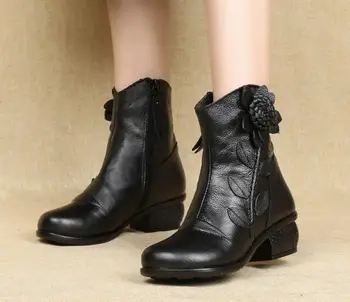 Зимние осенние женские ботинки из натуральной кожи в винтажном стиле, ботинки на среднем каблуке, Плюшевая женская обувь из мягкой воловьей кожи, женские ботильоны большого размера