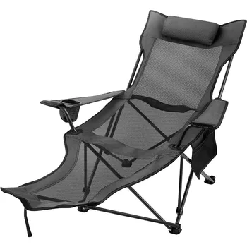 Серый откидывающийся складной походный стул с сетчатой подставкой для ног, шезлонг для отдыха, бесплатная складная уличная мебель для кемпинга, пляжа