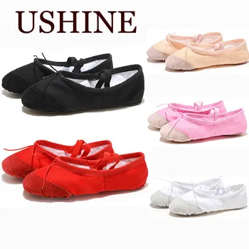USHINE Ballet, парусиновая танцевальная обувь для малышей, женские балетные тапочки для танцев