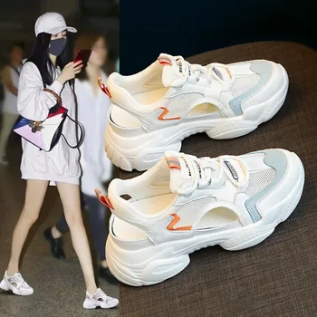 Женские спортивные сандалии, дышащие сандалии с высокой сеткой, летние новинки 2024, модная повседневная обувь на плоской подошве, универсальная платформа