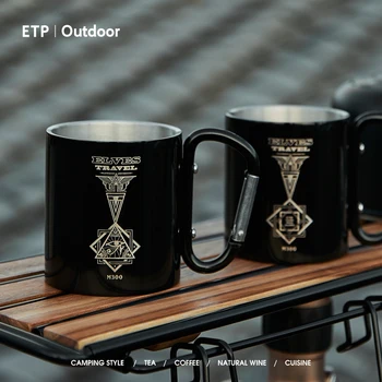 ETP Outdoor 304 Альпинистская пряжка из нержавеющей стали, чашка для воды, Кофейная чашка с двухслойной изоляцией, легкое туристическое снаряжение