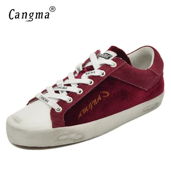 CANGMA Роскошные брендовые дизайнерские кроссовки на плоской подошве, женская обувь для отдыха, женские кроссовки из коровьей замши цвета красного вина