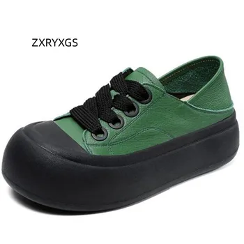 ZXRYXGS/ Женские Кроссовки из воловьей кожи с верхним слоем; Обувь 2023 года; Удобные Кожаные Кроссовки на шнуровке С круглым носком; Трендовая обувь на плоской платформе