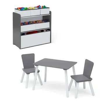 Детский Игровой набор для малышей из 4 предметов - Включает игровой столик со столешницей для сухого стирания и Органайзер для игрушек на 6 ящиков Многоразового использования.