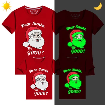 Подходящие для семьи рождественские топы эксклюзивного дизайна, Светящаяся рождественская футболка Dear Santa We Good Family
