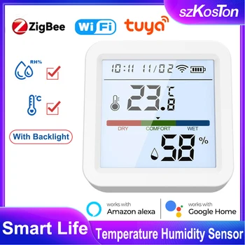 Tuya Smart Life WiFi Zigbee Датчик температуры влажности Подсветка гигрометра Датчик термометра Работает с Alexa Google Home